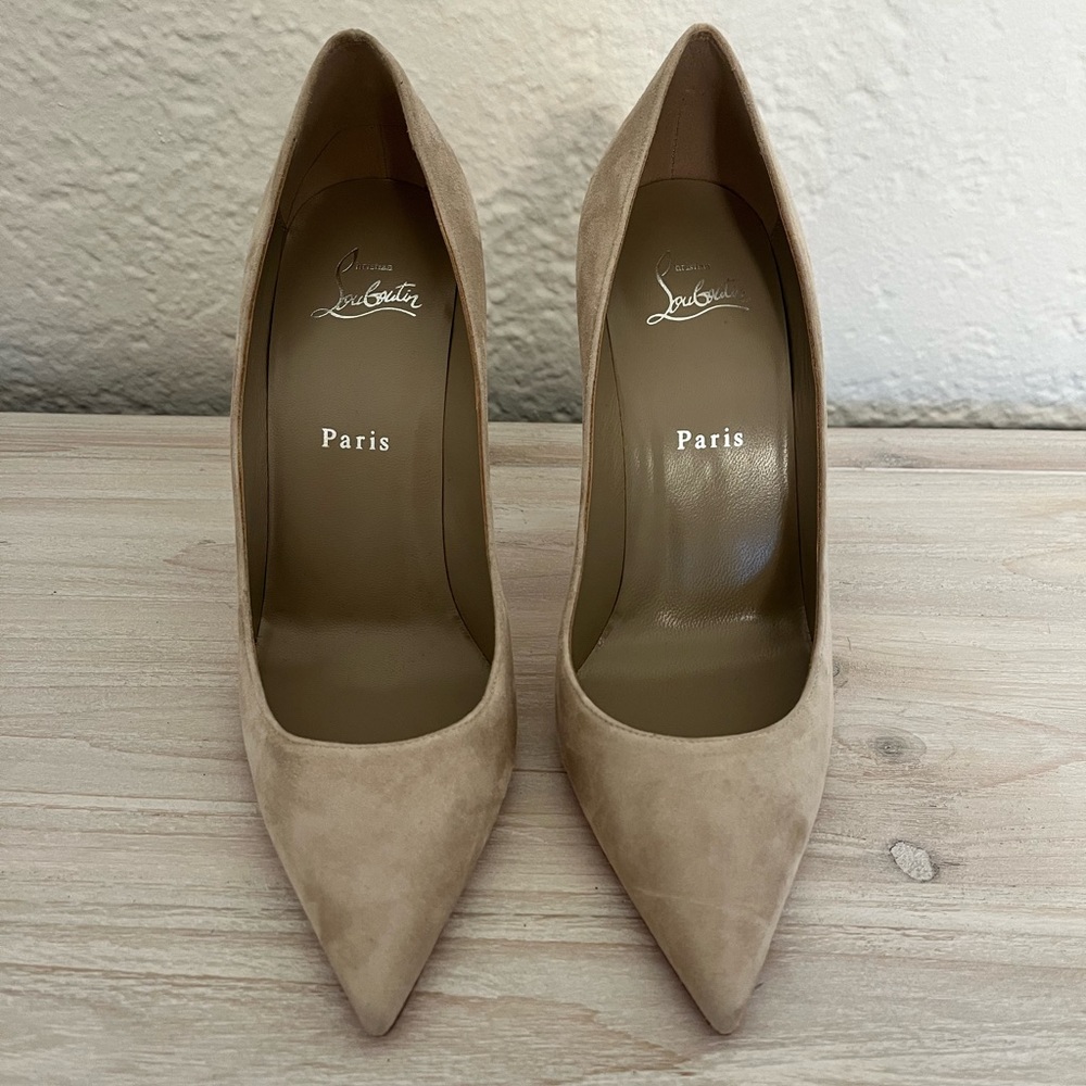 Christian Louboutin nude suede heels